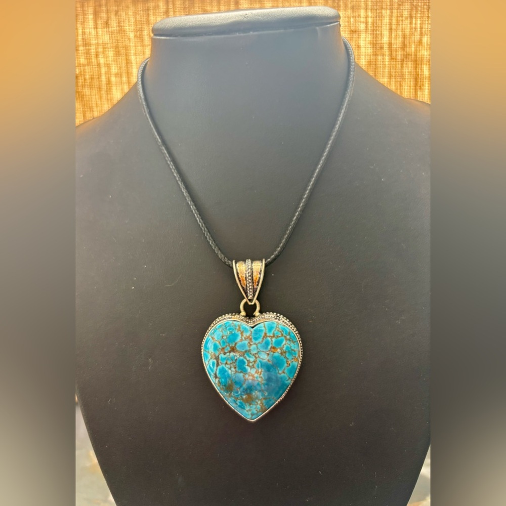 Handmade Turquoise Heart On Sterling Silver Pendant